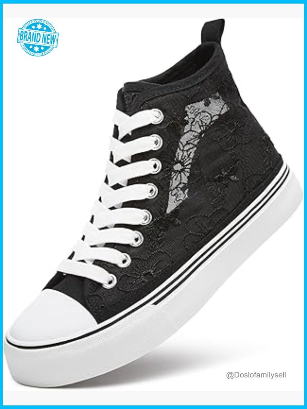 Embroidered Flower High Top Sneakers Casual Lace Up Mesh Canvas Shoes Athletic